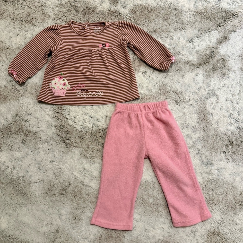 Vintage Y2K Pink And Brown Cupcake Patchwork And Embroidered Baby Outfit 12 M